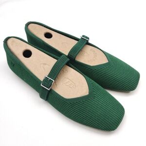 Vivaia Margot Mary Jane Forest Green Knit Ballet Flats Sz 10 / 41.5M